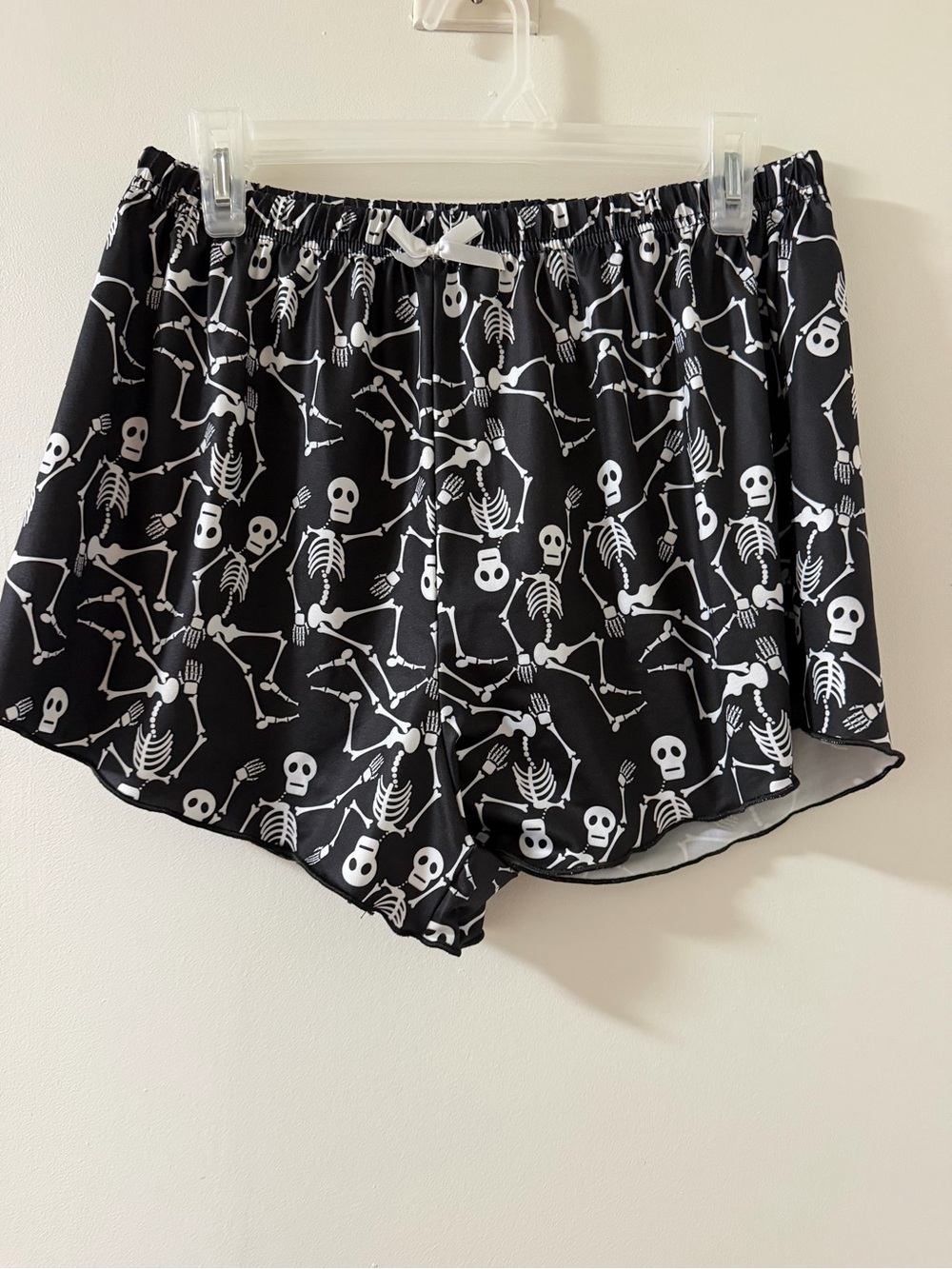 Women’s Black Skeleton Print Athletic Lounge Shorts with Drawstring